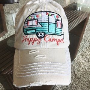 Cutest NWOT Kbethos Happy Camper Stone Beige Distressed Patch Baseball Cap